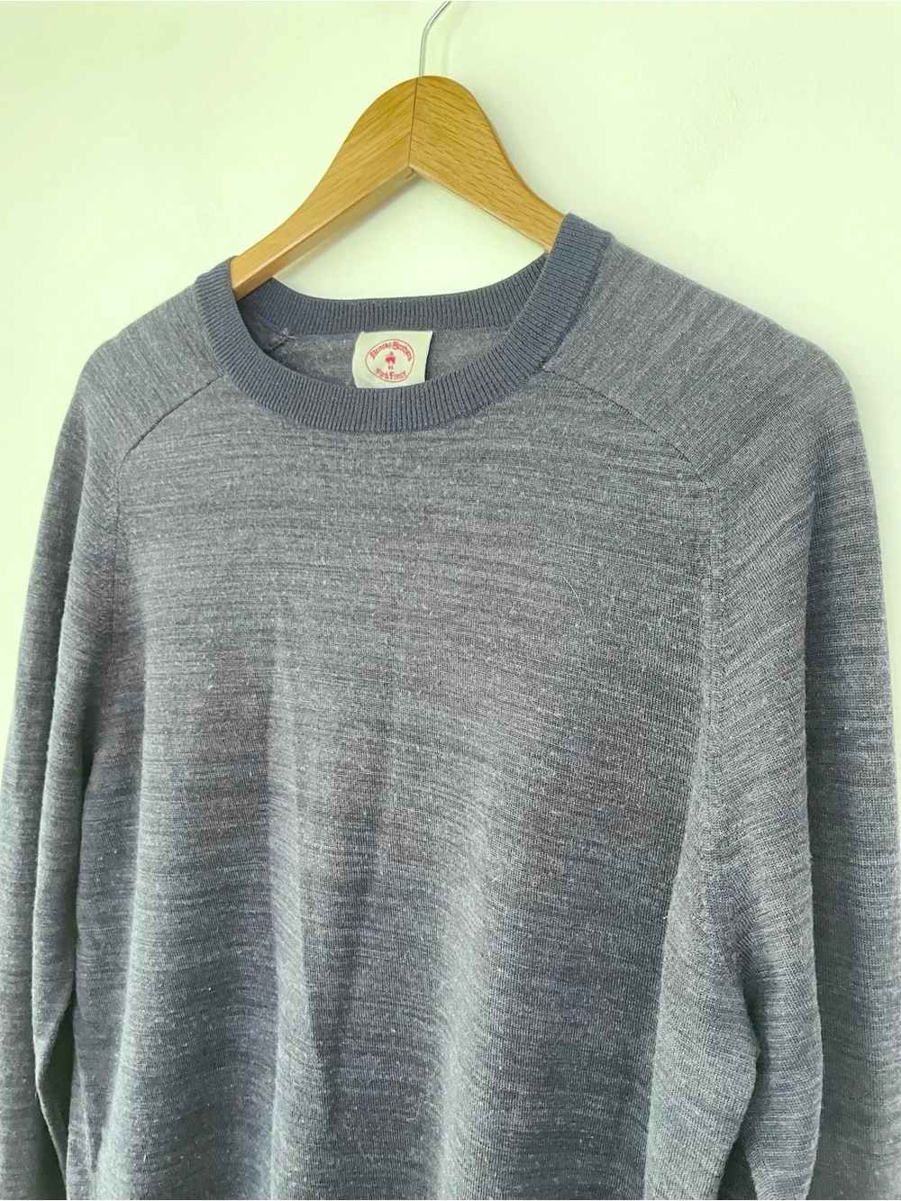 Brooks Brothers 100% Merino Wool Crew Neck Sweater Heathered Navy Blue L Large